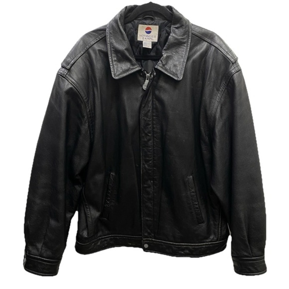 Vintage PEPSI Genuine Leather Black Bomber Jacket Men's XL Biker‎ Coat 80's 90's